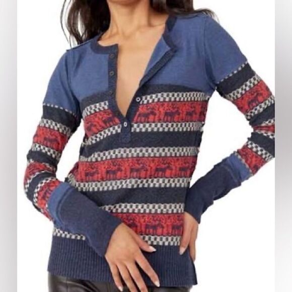 NWT Free People - To The Woods Sweater in Boy Combo  - S - Picture 1 of 12